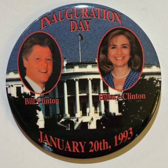 Large Inauguration Day Button Badge Pin Bill Clinton Hillary Clinton 1993 - Picture 1 of 4